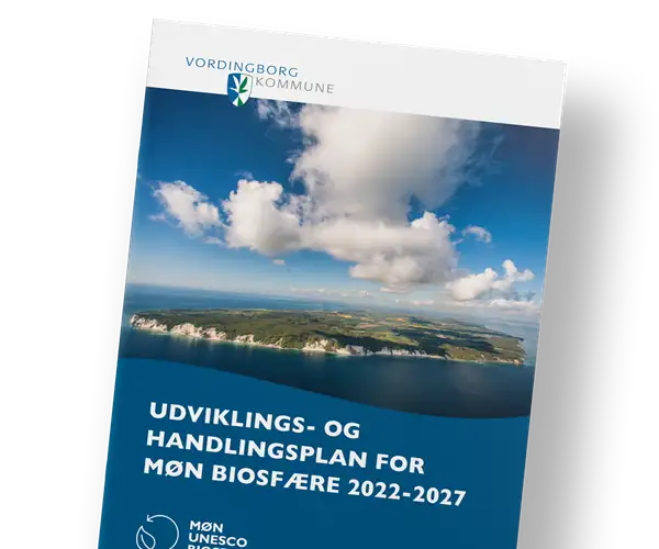 Billede der viser forsiden af Udviklings- og handlingsplan for Møns Biosfære 2022-2027